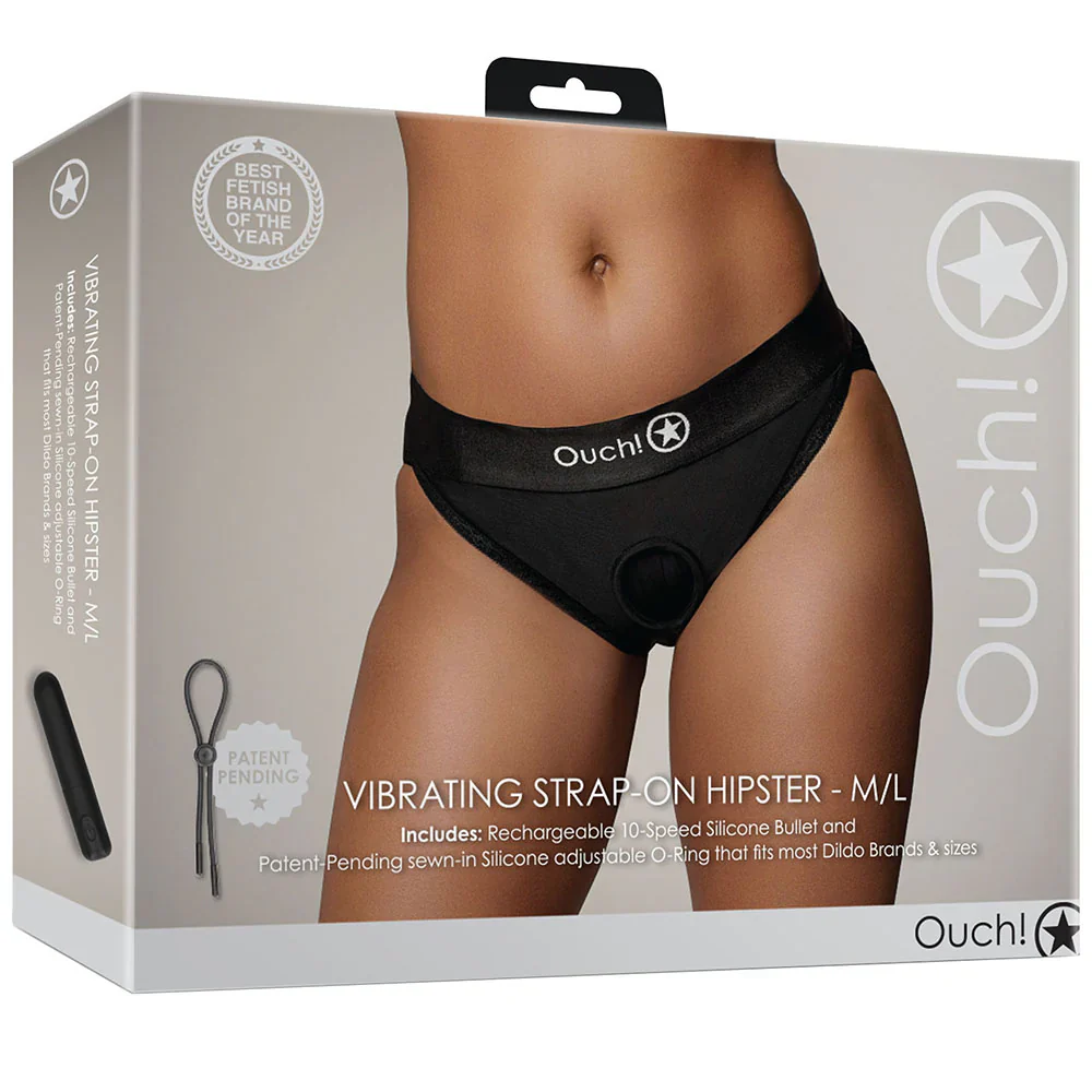 Ouch Vibrating Strap On Hipster – Black M/L