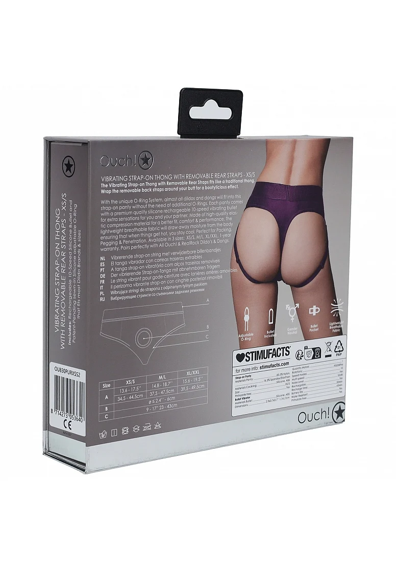 Ouch Vibrating Strap-on Thong with Removable Butt Straps - Purple - XS/S - Image 4