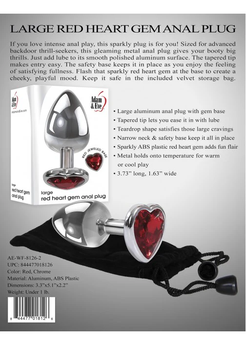 Adam & Eve Red Heart Anal Plug Large - Image 4