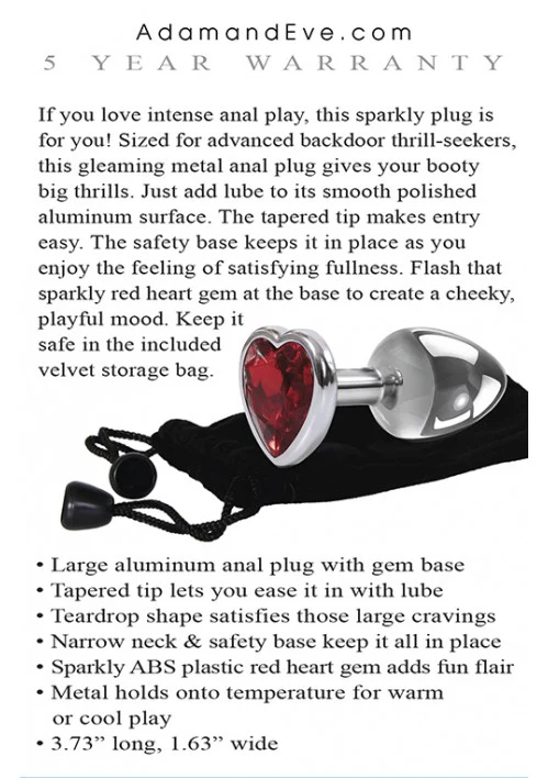 Adam & Eve Red Heart Anal Plug Large - Image 5