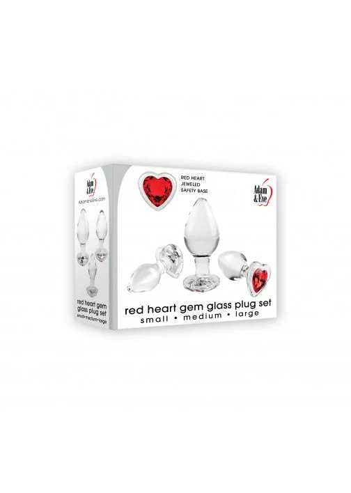 Adam & Eve Red Heart Gem Glass Anal Plug Set