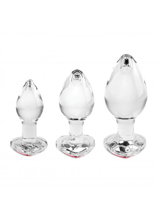 Adam & Eve Red Heart Gem Glass Anal Plug Set - Image 2
