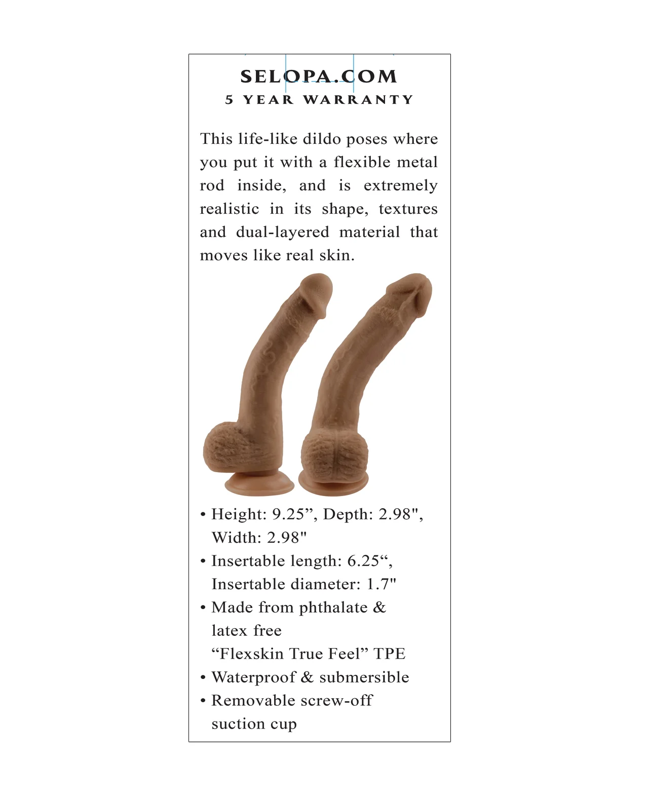 Selopa Natural Feel 7" Flexskin Dildo Dark - Image 5