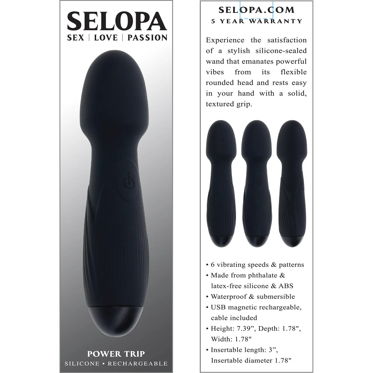 Selopa Power Trip Rechargeable Silicone Wand Style Vibrator - Image 14