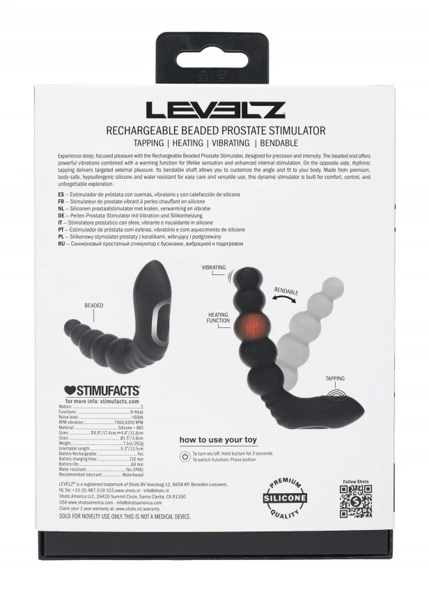 Levelz Vibrating Heating - Bendable Tapping Beaded Silicone Prostate Stimulator Black - Image 3