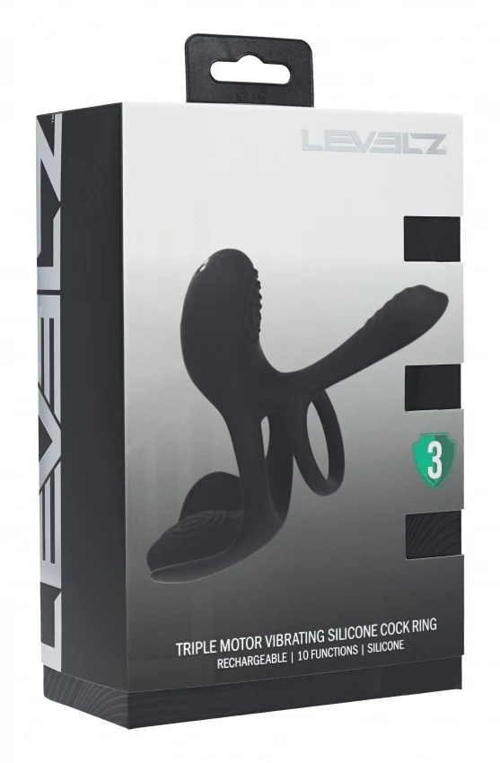 Levelz Triple Motor Vibrating Silicone Cock Ring Black