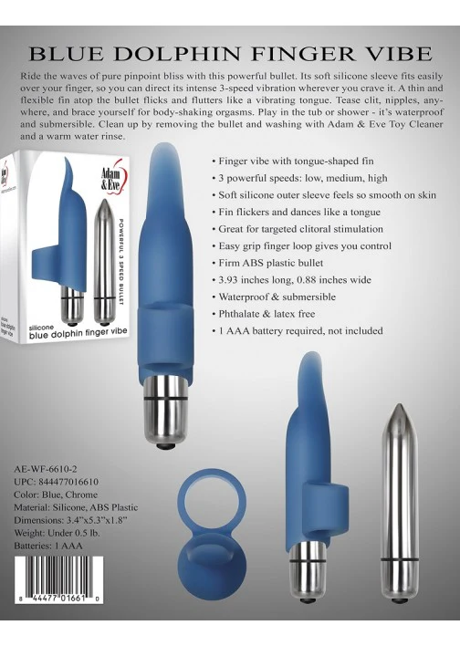 Adam & Eve Silicone Blue Dolphin Finger Vibe - Image 2