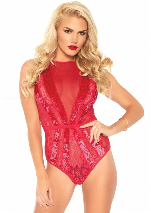 Leg Ave Velvet and Lace Starburst Teddy M Red - 89236