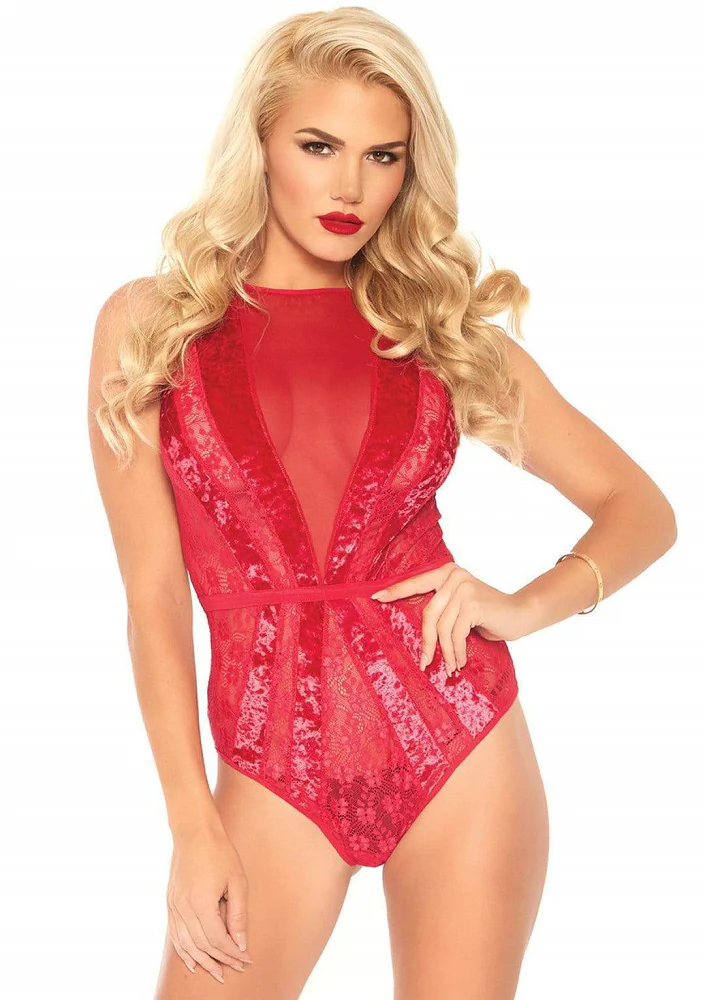 Leg Ave Velvet and Lace Starburst Teddy S Red - 89236