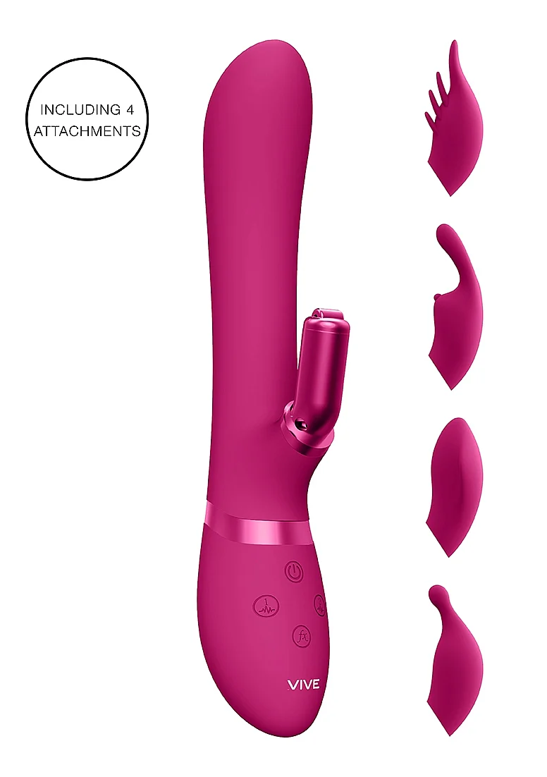 Vive Chou Rechargeable Vibrating Silicone Rabbit with Interchangeable Clitoral Sleeves - Pink - Image 2