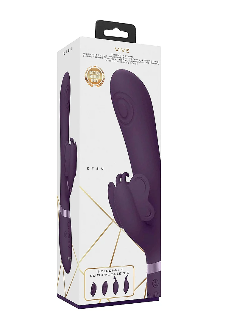 Vive Etsu Silicone Rabbit with Interchangeable Clitoral Sleeves - Purple