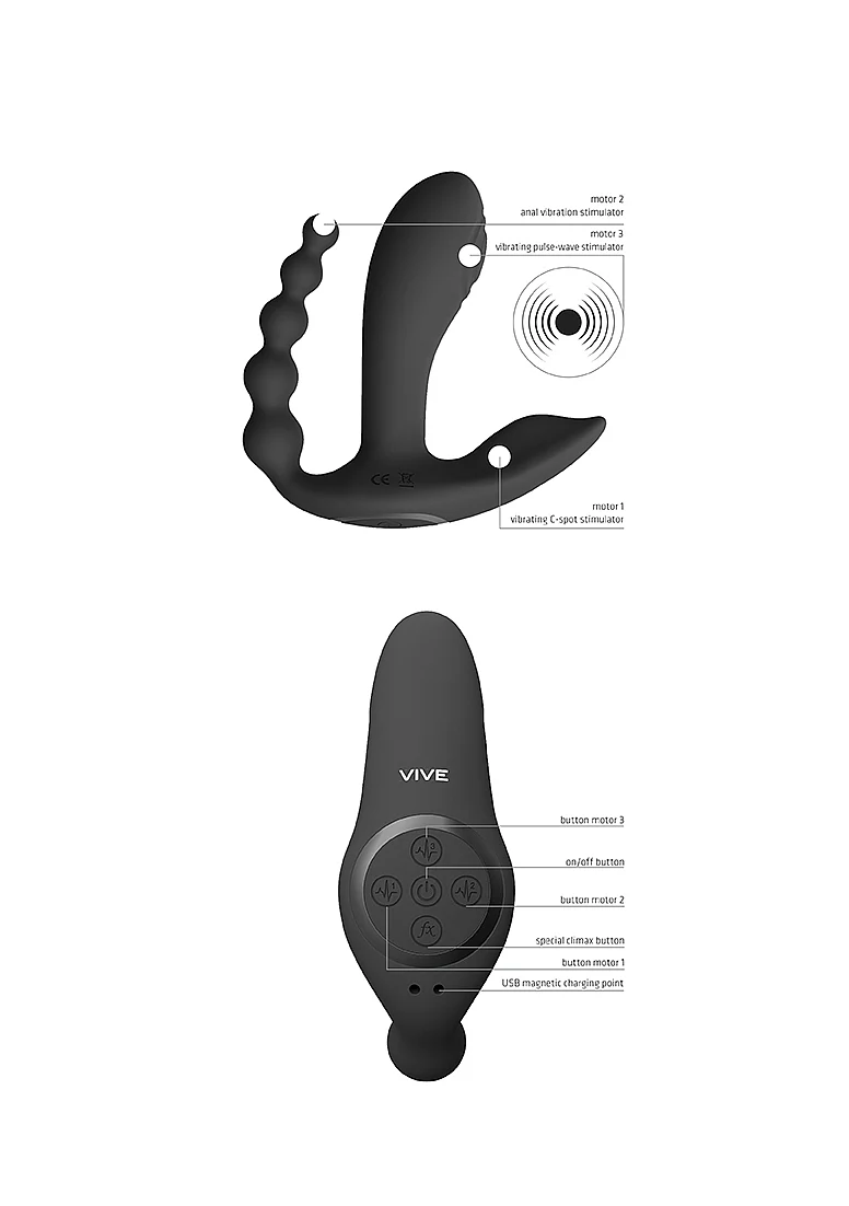 Vive Kata Rechargeable Triple Motor Hands-Free Silicone Vibrator - Black - Image 3