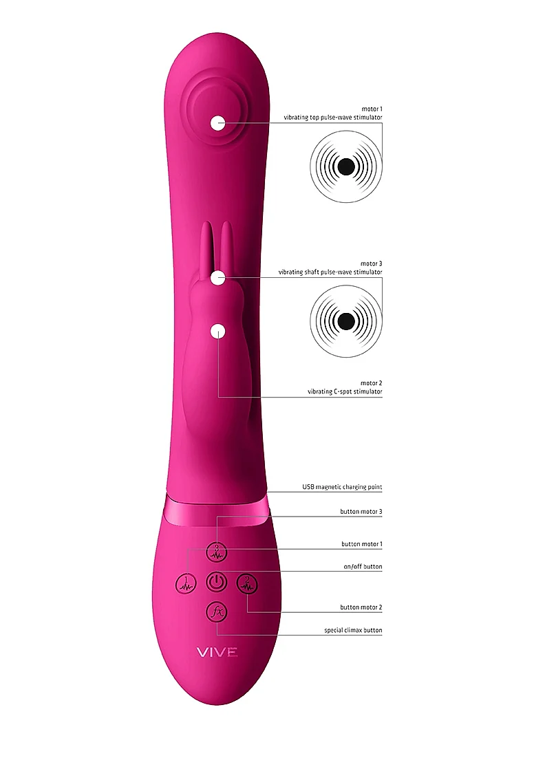 Vive May Rechargeable Silicone Dual Pulse Wave - Vibrating C & G-Spot Vibrator - Pink - Image 4