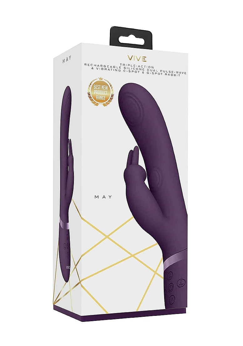 Vive May Rechargeable Silicone Dual Pulse Wave - Vibrating C & G-Spot Vibrator - Purple