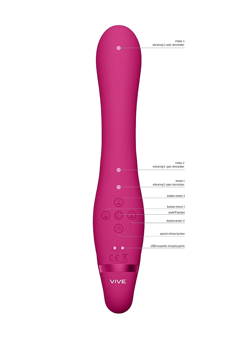 Vive Satu Vibrating Triple Motor Silicone Strapless Strapon - Pink - Image 2