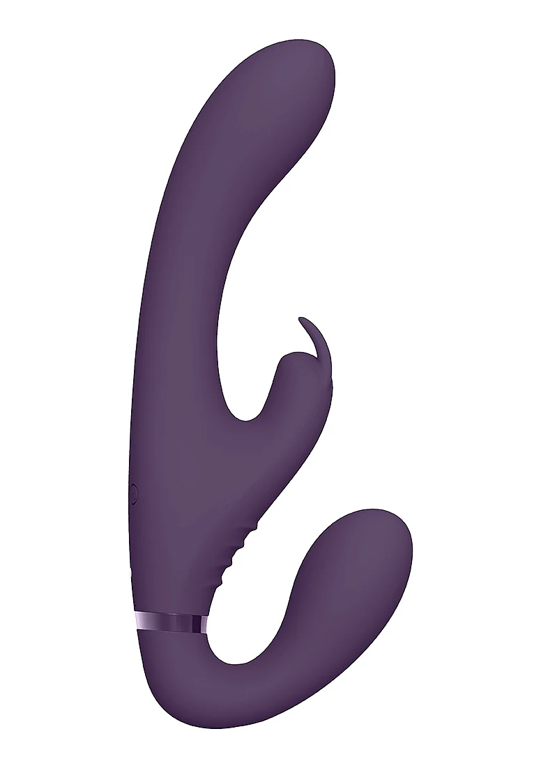 Vive Satu Vibrating Triple Motor Silicone Strapless Strapon - Purple - Image 5