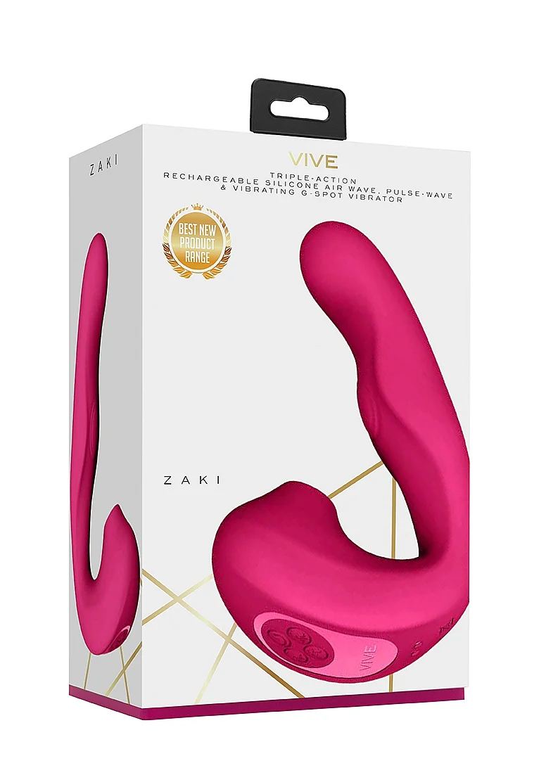 Vive Zaki Rechargeable Silicone Airwave-Pulse Wave Vibrating G-Spot Vibrator - Pink