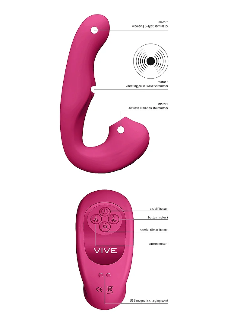 Vive Zaki Rechargeable Silicone Airwave-Pulse Wave Vibrating G-Spot Vibrator - Pink - Image 2