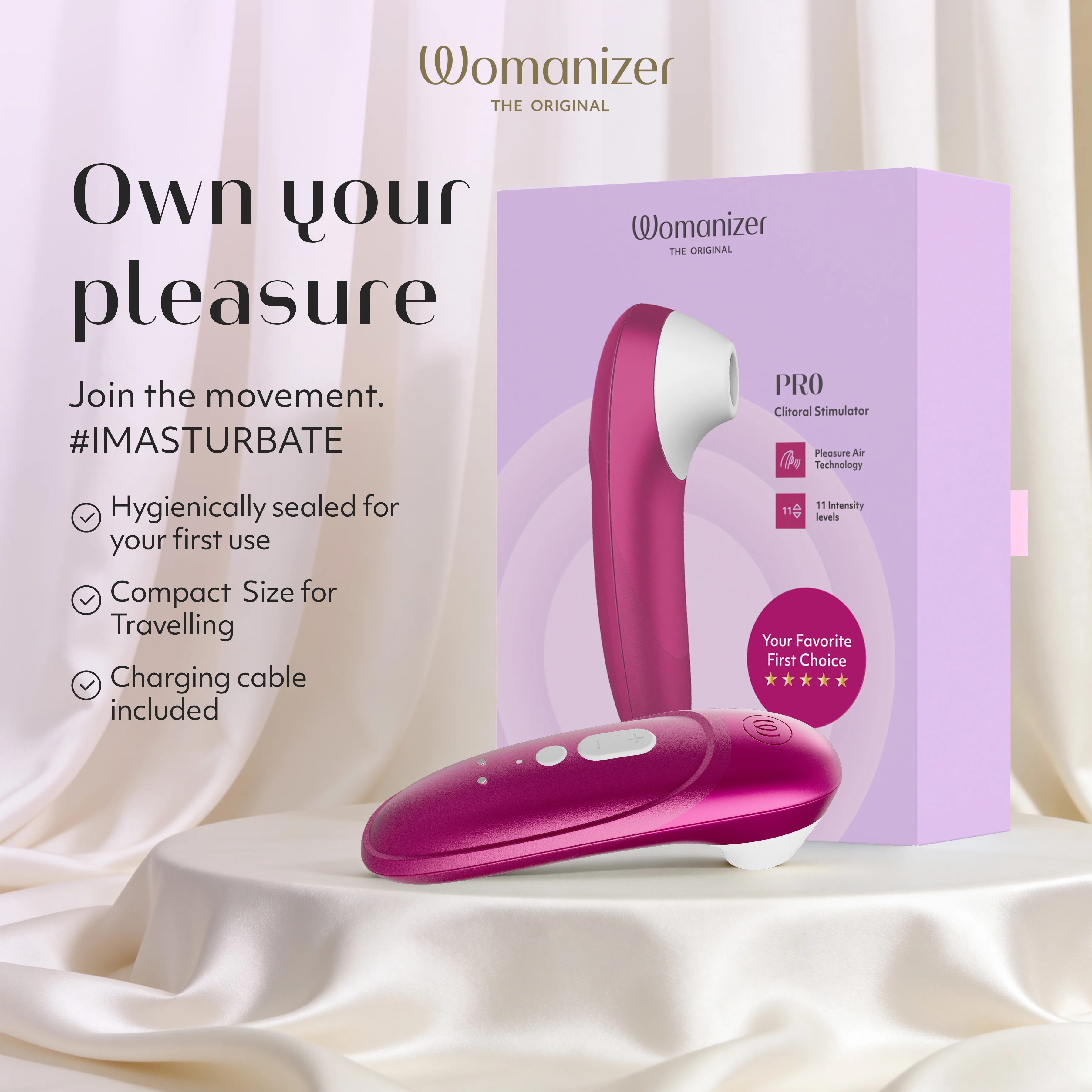 Womanizer Pro Pleasure Air Clitoral Suction Stimulator Vibrant Pink - Image 9