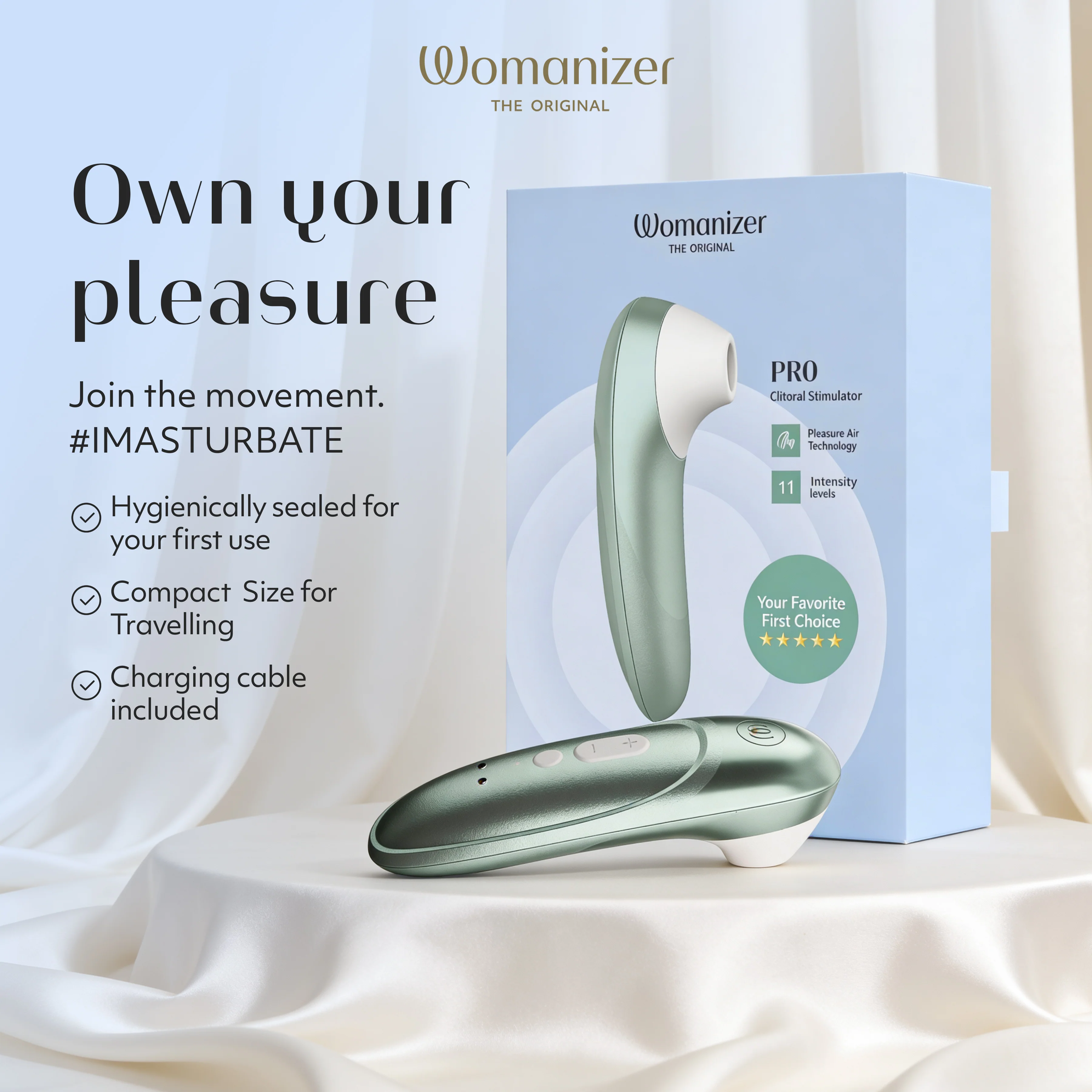 Womanizer Pro Pleasure Air Clitoral Suction Stimulator Sage Green - Image 9