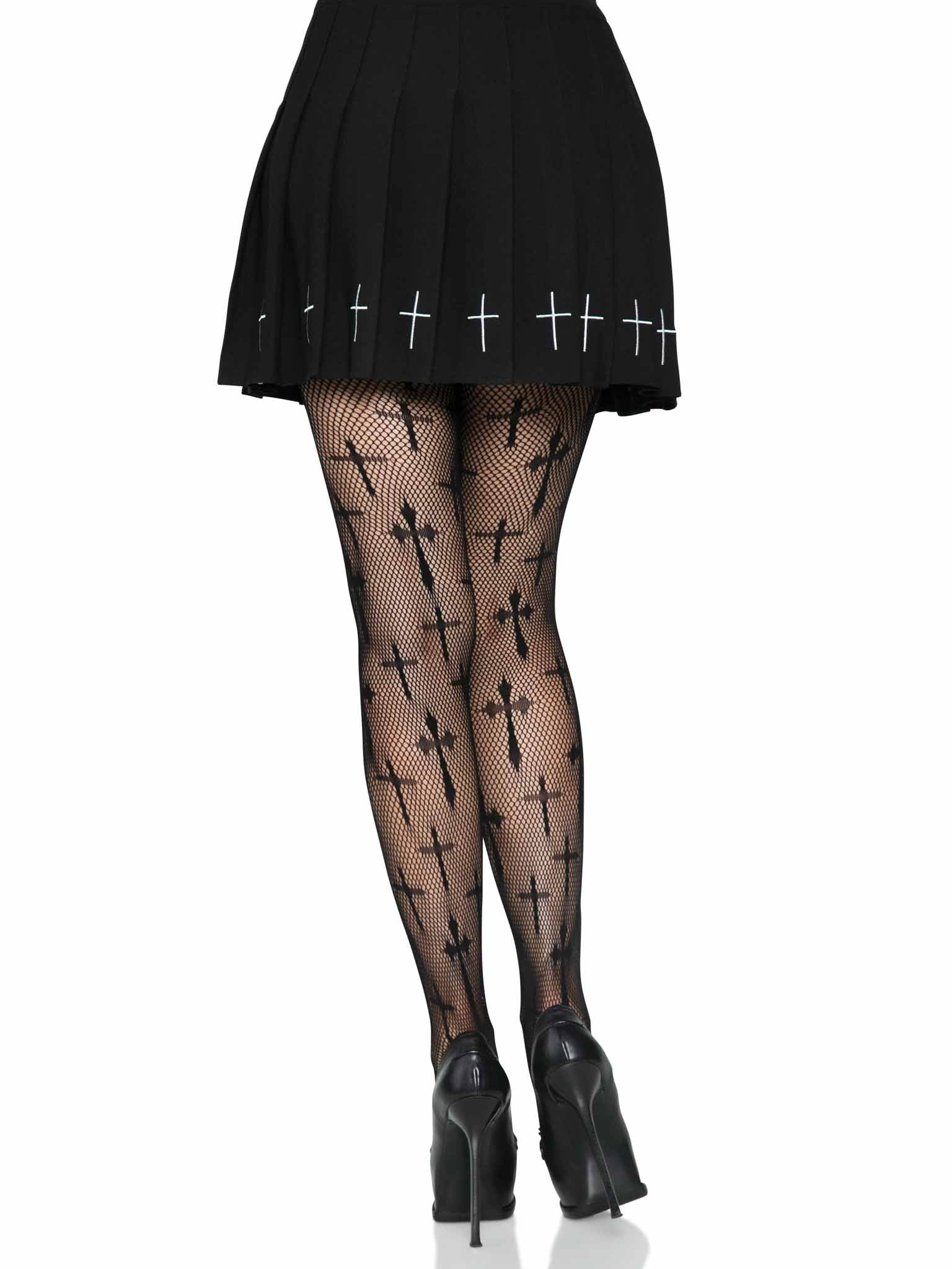 Leg Ave Worship Me Cross Net Tights OS - 9753 - Image 2